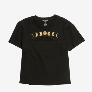Hot Topic Black Moon Phases Cutout Crop T-Shirt